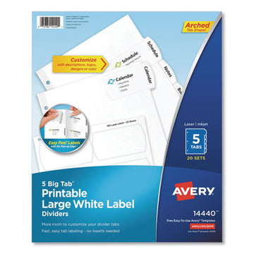 Avery® Big Tab Printable Large White Label Tab Dividers, 5-tab, Letter, 20 Per Pack freeshipping - TVN Wholesale